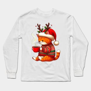 I Love Coffee Christmas And Cats, Cat And Coffee Long Sleeve T-Shirt